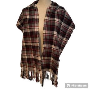 GERMANY SCARF HAND TAILORED CASHMERE RED BLACK GRAY CREAM PLAID UNISEX LONG